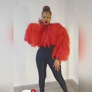 Red Ruffled Tulle Top, size Large